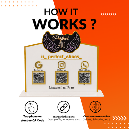 3 QR NFC Enabled White Color Logo Cut Out Standee For Shoe Store Showrooms