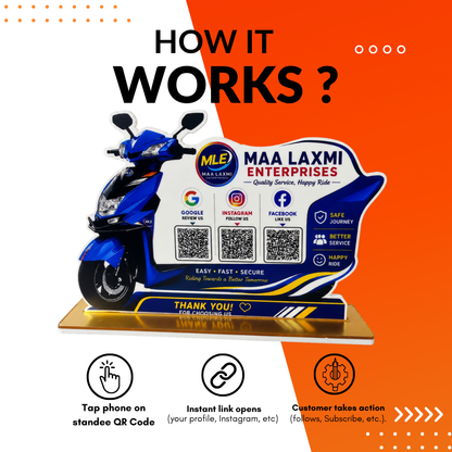 3 QR Scooty Shape NFC Enabled Standee For Automobile Company  Showrooms and Garage