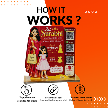 3 QR NFC Enabled Girl Cut Out Standee For Cloth Store and Showroom