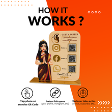 3 QR NFC Enabled Girl Cut Out Vertical Standee For Cloth Store and Showroom