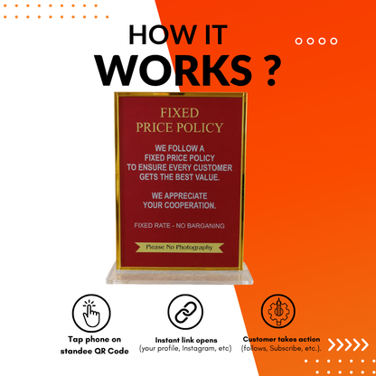 Premium Acrylic Fixed Folicy Plate Standee For jewellers