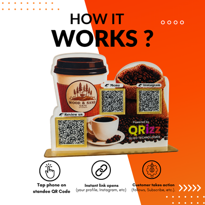 3 QR NFC Enabled Coffee Cup Cut Our Standee For Cafe Restaurant