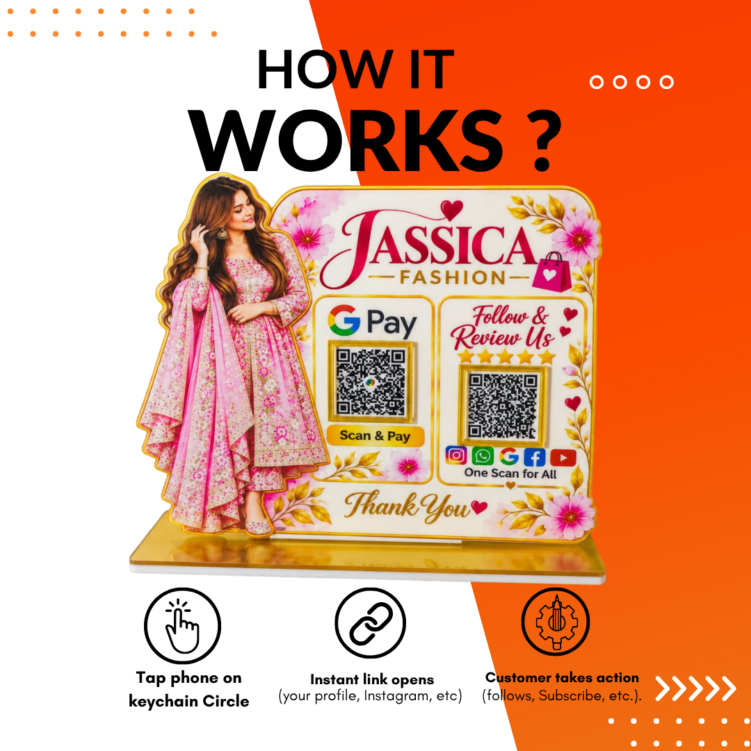 2 QR NFC Enabled Girl Cut-Out Standee for Boutique Clothing Store & Fashion Shop