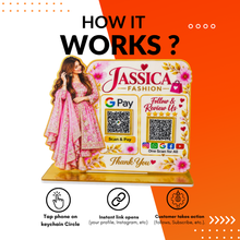 2 QR NFC Enabled Girl Cut-Out Standee for Boutique Clothing Store & Fashion Shop