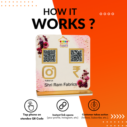 2 QR NFC Enabled Flower Printed Standee For Cloth Store Clothing Shop