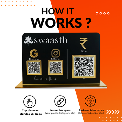 3 QR NFC Enabled Black Horizontal Standee For Jewelers Cafe Restaurant Hotel Salon Spa