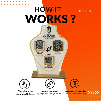3 QR NFC Enabled Body Shape White Background Standee For Jewellers
