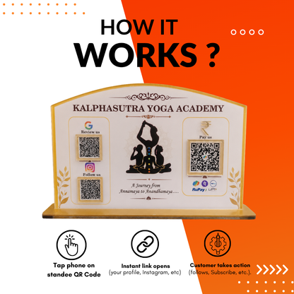3 QR NFC Enabled Standee With Yoga Print For Yoga Institute