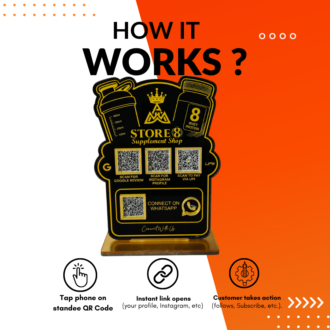 4 QR NFC Enabled Bottle Cut Out Standee For GYM Supplement Shop