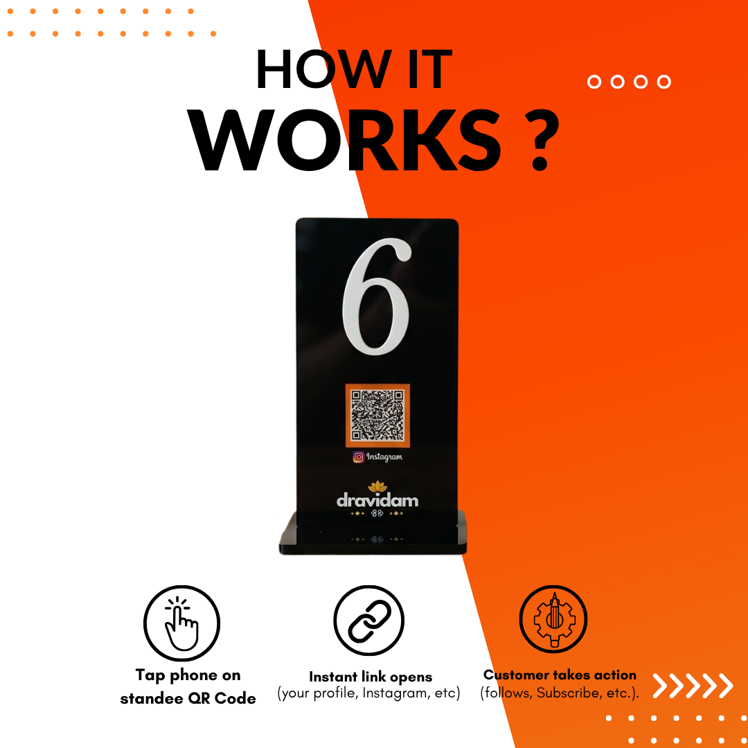 Luxe Black NFC Enabled Table Number Menu Stand For Restaurant & Cafe