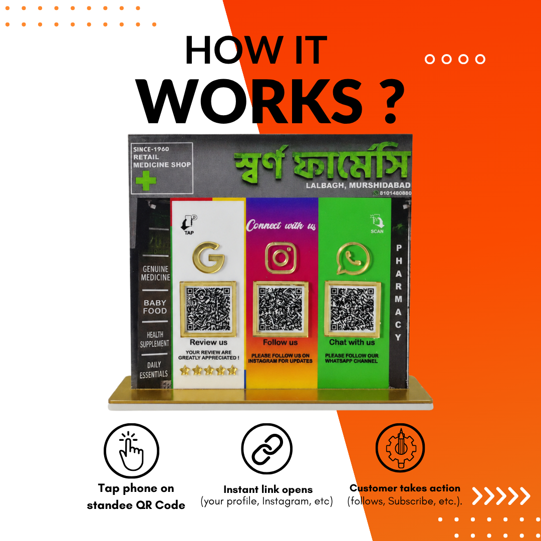 3 QR NFC Enabled Multi Colour Standee For Medical Stores and Clinic