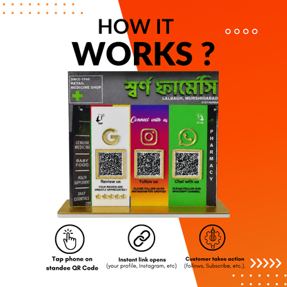 3 QR NFC Enabled Multi Colour Standee For Medical Stores and Clinic