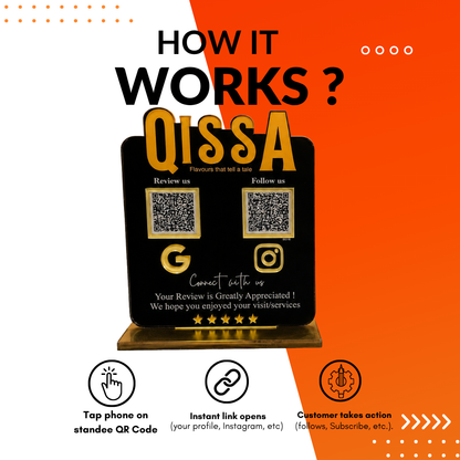 2 QR NFC Enabled Black Background Logo Cut Out Standee