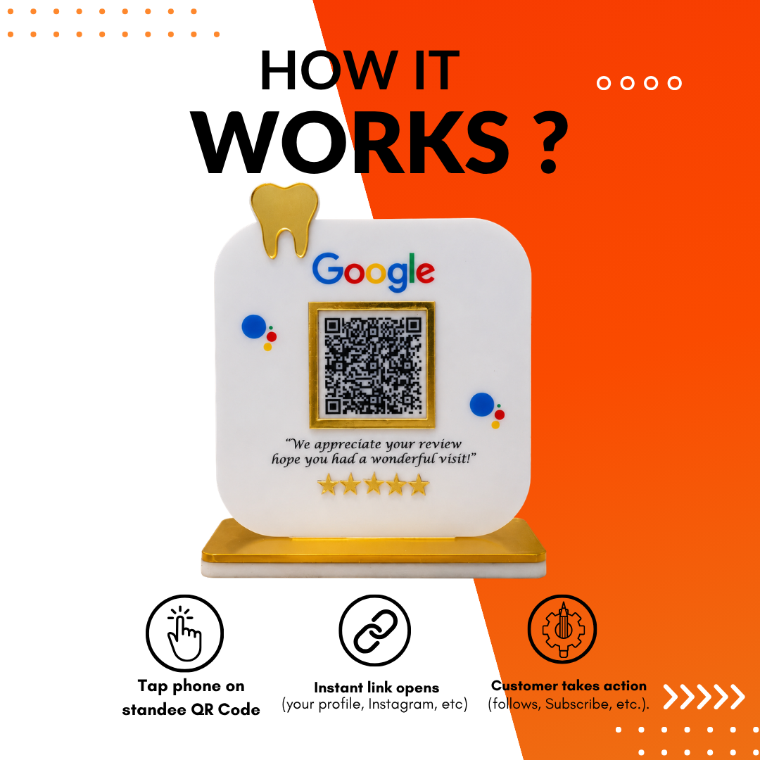 1 QR NFC Enabled Premium Google Review Tooth Cut Out Standee For Dental Clinic Hospital Medical Store