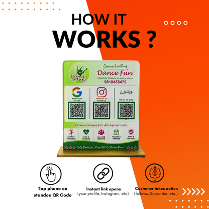 3 QR NFC Enabled 8x7 Vertical Standee For Dance hub Flower Market
