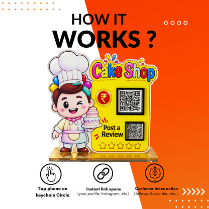 2 QR NFC Enabled Chef Cut-Out Standee for Cake Shop & Bakery