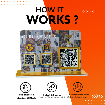 3 QR NFC Enabled Cloth Printed background Standee Horizontal Standee