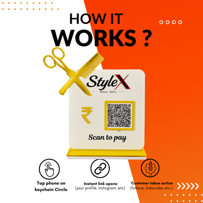 1 QR NFC Enabled Payment Standee with Scissor Cutout For Salon and spa