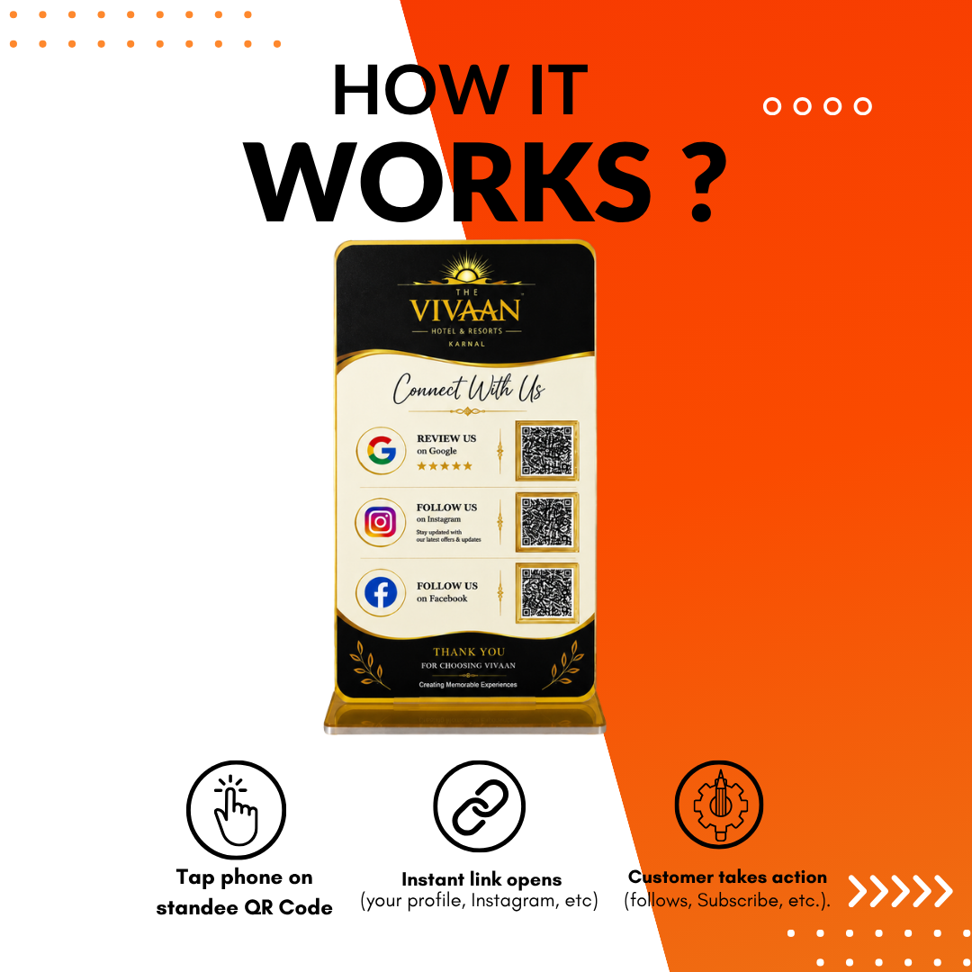 3 QR NFC Enabled Vertical Standee For Hotel Resort Decor