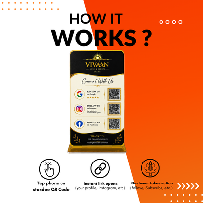3 QR NFC Enabled Vertical Standee For Hotel Resort Decor