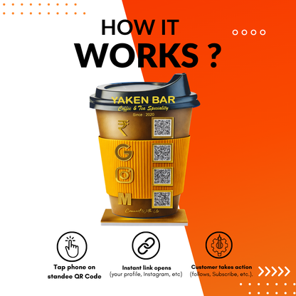 3 QR NFC Enabled NFC Enabled Coffee Cup Shape Standee