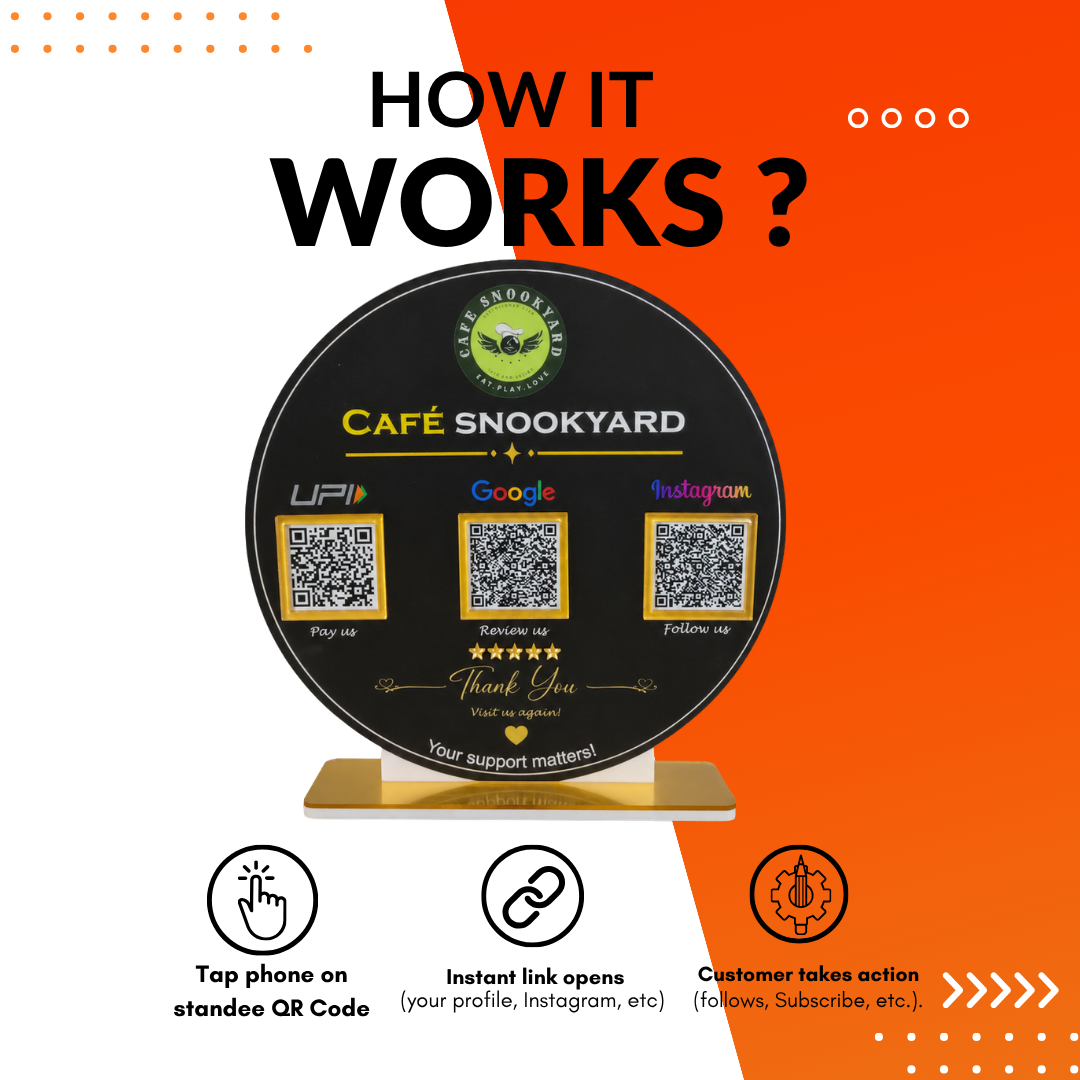 3 QR Round Shap Black Colour Standee For Salon