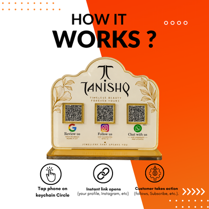 3 QR NFC Enabled Leaf Printed Standee For Jewellers And Showrooms