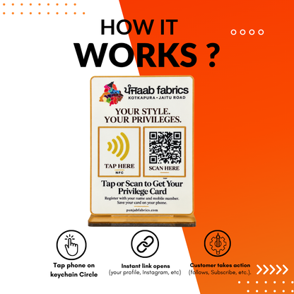 1 QR NFC Enabled Privilege Card Standee for Clothing & Fabric Stores