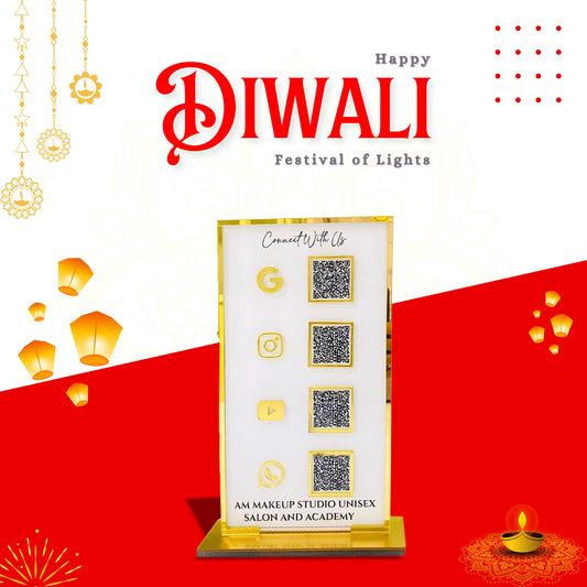 4 QR White Colour Vertical Standee  With Golden Border