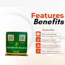 2 QR NFC Enabled Green Acrylic Standee with Golden Border