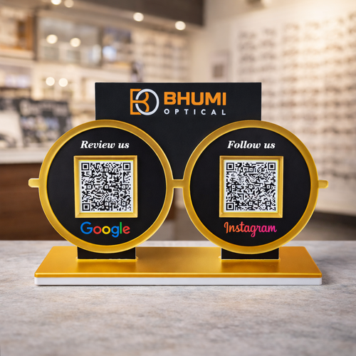2 QR Eyeglasses Shape Standee | Optical Store Acrylic Table Top Display
