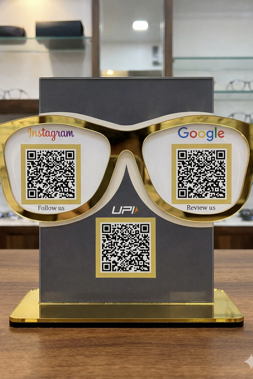 3 QR Eyewear Store Table Top Acrylic Standee | For Optical Stores & Eye Clinics