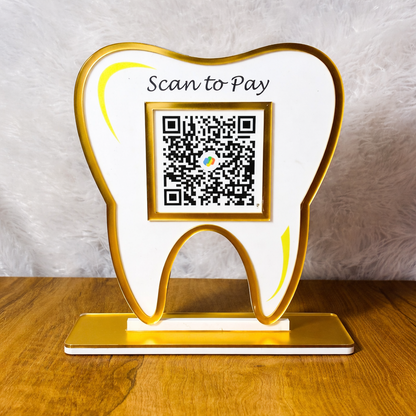 1 QR NFC Enabled Tooth Cutout For Dentists Dental Clinic Dental Care Dental Hospital Scan To Pay Standee for Dental Clinic