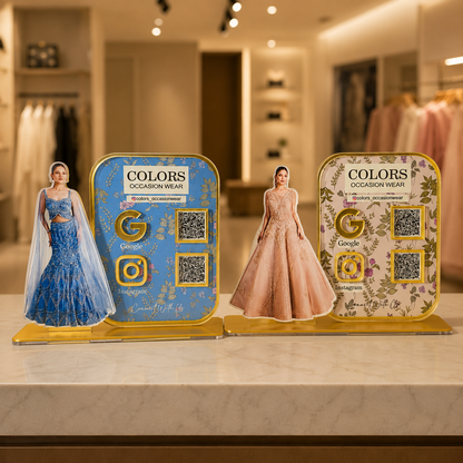 2 QR NFC Enabled Girl Cut Out Standee For Cloth Store and Showroom