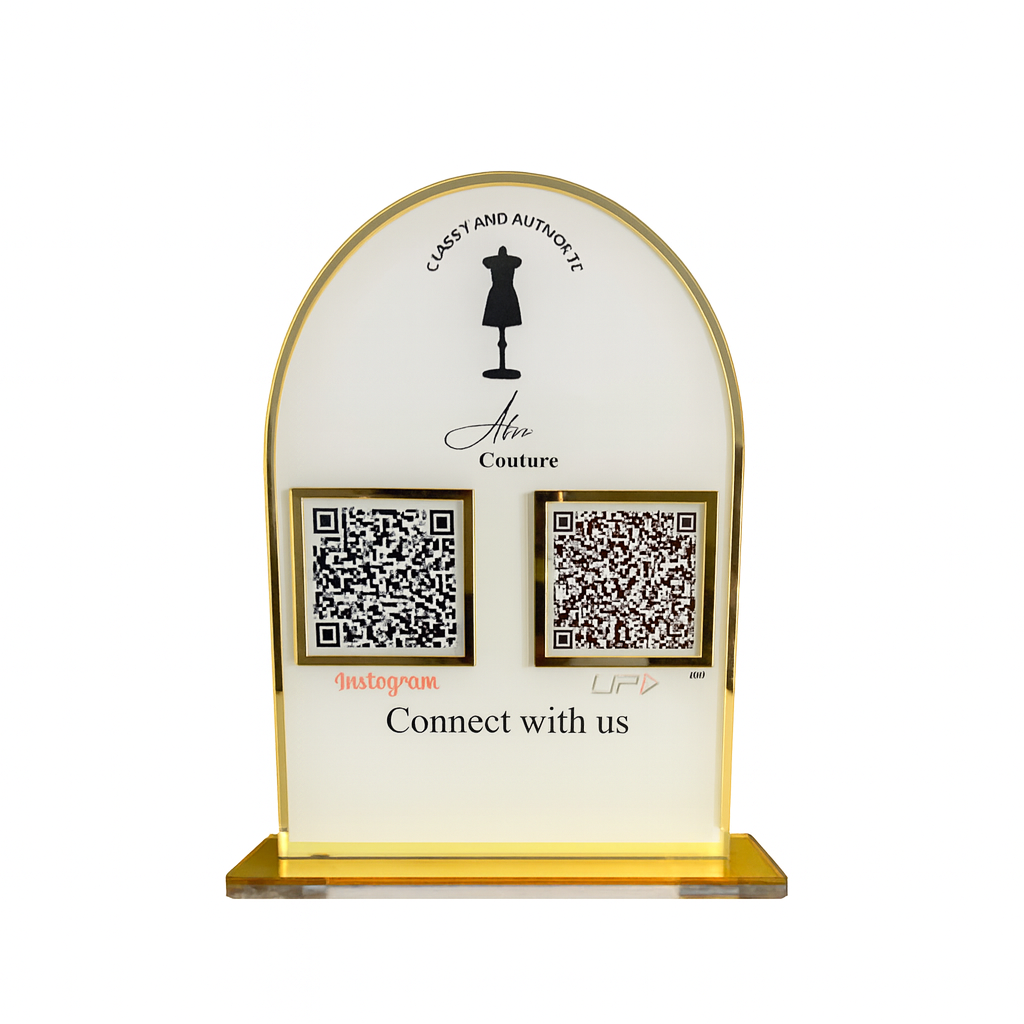 2 QR Arc Round Shape Golden Border Standee