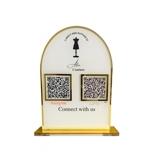 2 QR Arc Round Shape Golden Border Standee