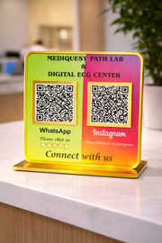 2 QR NFC Enabled Golden Border Colorful Countertop Standee for Shops Cafes Clinics & Offices