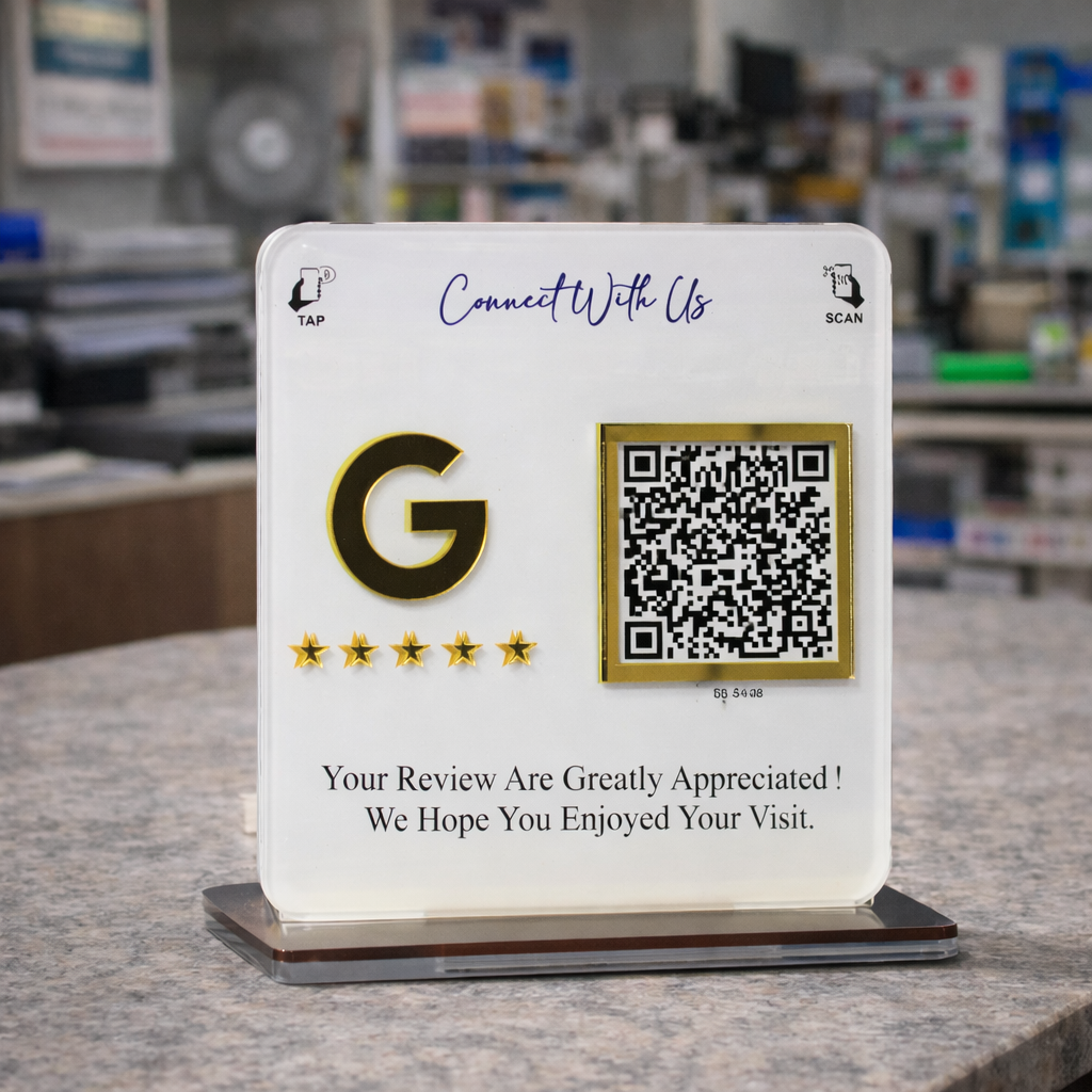 1 QR NFC Enabled White Colour Standee for Dental Clinic
