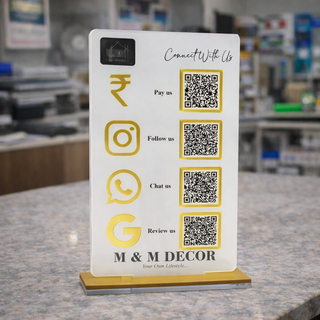4 QR NFC Enabled White Vertical Digital Standee for Home Decor Interior Store & Decor Shop