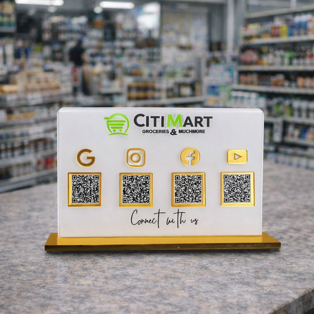 4 QR Horizontal White Colour QR Standee with Payment QR