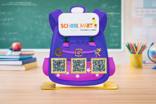 3 QR NFC Enabled School Bag Shape Standee for School Institute & Coaching Center