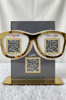 3 QR NFC Enabled Eyewear Store Table Top Acrylic Standee | For Optical Stores & Eye Clinics