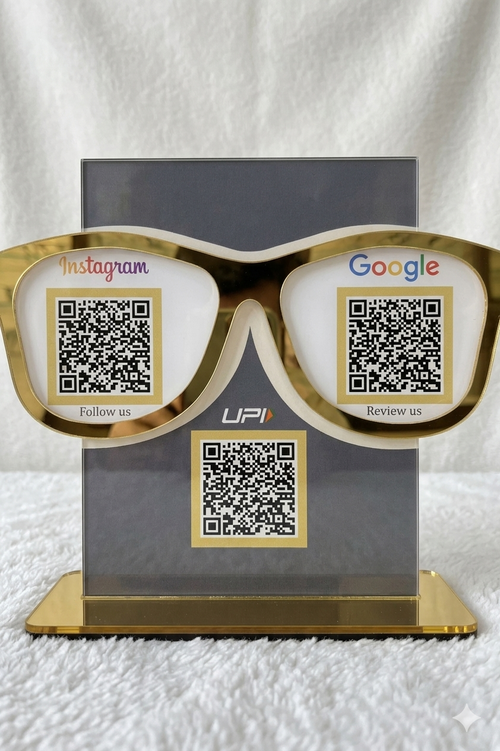 3 QR Eyewear Store Table Top Acrylic Standee | For Optical Stores & Eye Clinics