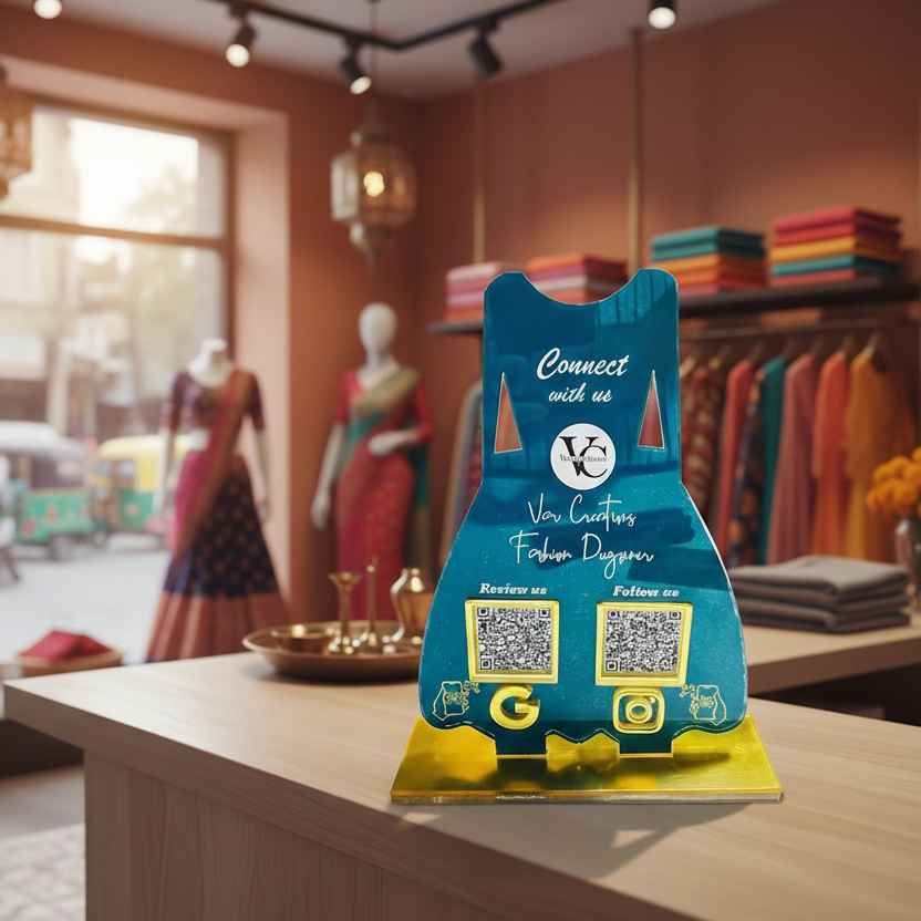 2 QR NFC Enabled Dress-Shaped QR Acrylic Standee