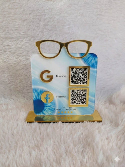 2 QR Premium Acrylic Eyeglasses Cut-Out Standee for Eye Hospital | Scan to Pay | Book Appointment