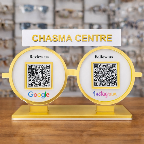 2 QR NFC Enabled Eyeglasses Shape Cutout Optical Store Standee