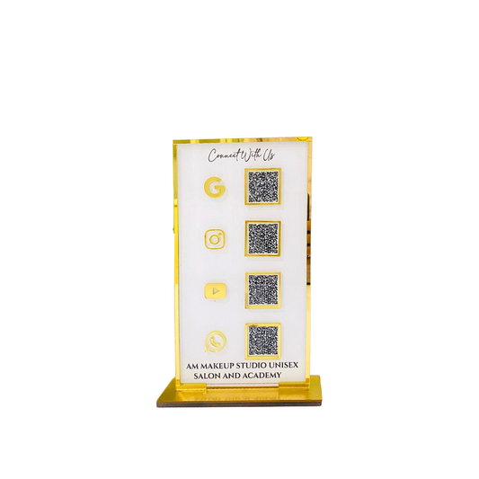 4 QR White Colour Vertical Standee  With Golden Border