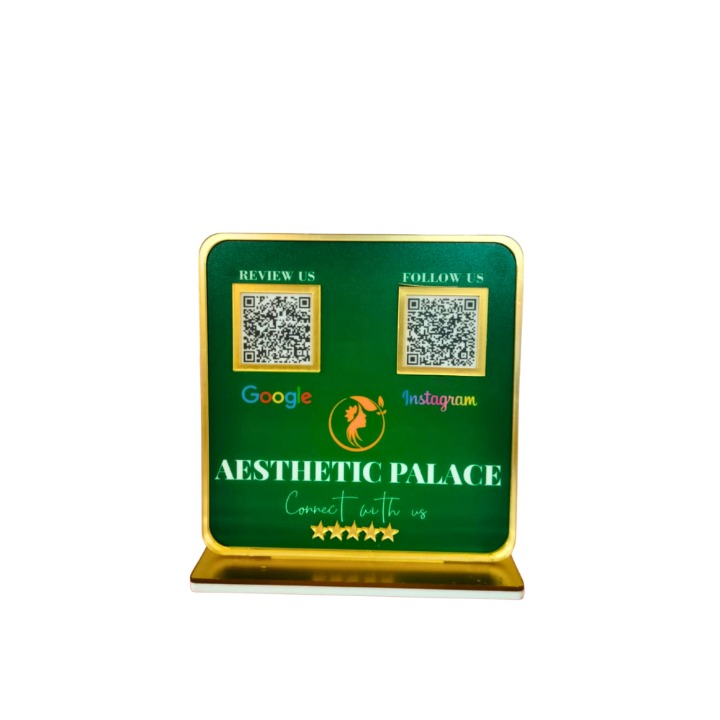 2 QR Green colour Golden Border standee