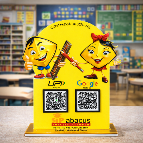 2 QR NFC Enabled School Theme Pencil and Eraser Cut-Out Standee for Playgroup & Kids School