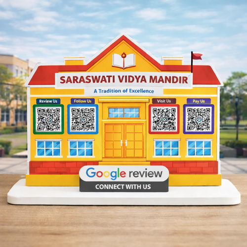 4 QR School Building Shape Acrylic Table Top Standee for School